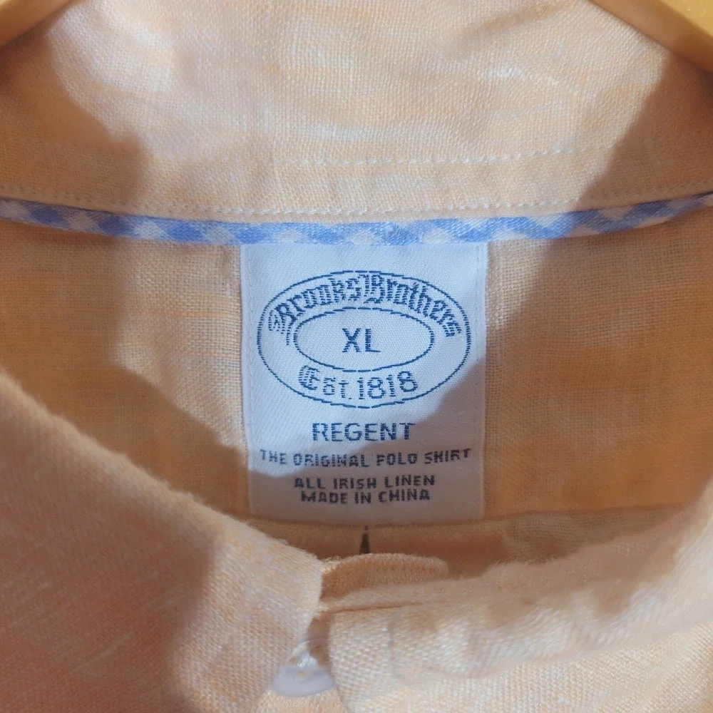 Brooks Brothers Shirt Mens XL Peach 100% Irish Linen Baird McNutt Regent SS